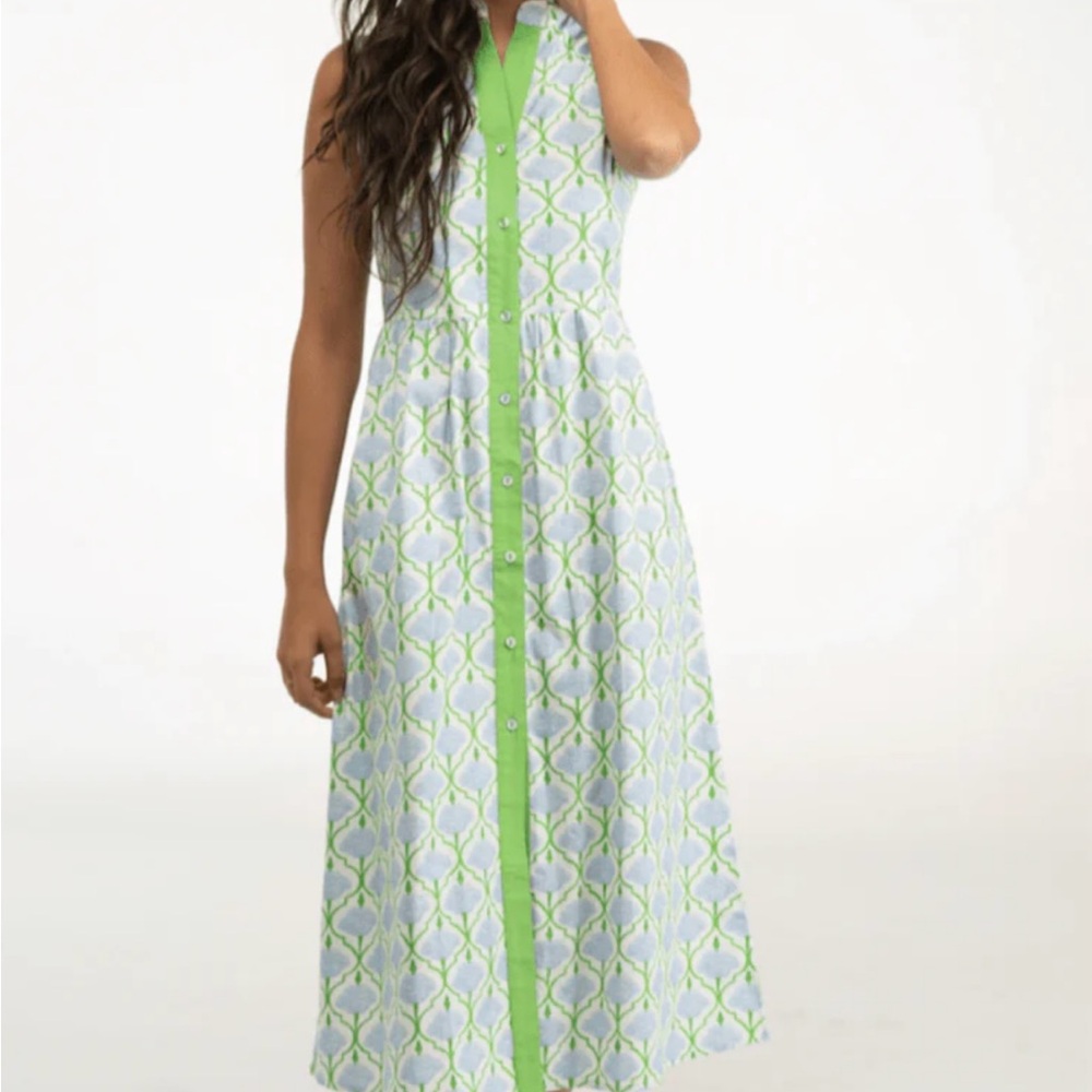 Green Patterned Button-Front Maxi Dress - image 2